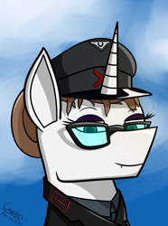 Size: 1248x1680 | Tagged: safe, artist:carolus rex, derpibooru import, oc, oc only, pony, unicorn, equestria at war mod, clothes, female, glasses, hat, horn, mare, military uniform, pony oc, solo, unicorn oc, uniform