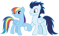 Size: 2300x1397 | Tagged: artist needed, safe, derpibooru import, rainbow dash, soarin', pegasus, pony, blushing, female, holding hooves, male, mare, shipping, simple background, soarindash, stallion, straight, transparent background