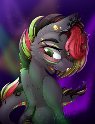 Size: 900x1165 | Tagged: safe, artist:mychelle, derpibooru import, oc, oc:party zap, earth pony, pony, ear piercing, earring, female, jewelry, mare, nose piercing, nose ring, piercing, solo