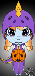 Size: 634x1351 | Tagged: safe, artist:mranthony2, derpibooru import, oc, oc:aurelia coe, clothes, costume, cute, halloween, halloween costume, holiday, looking at you, pumpkin bucket, simple background, solo, spyro the dragon (series)