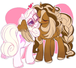 Size: 1527x1361 | Tagged: safe, artist:frowoppy, derpibooru import, oc, oc only, oc:aurora, oc:vidalia, alicorn, pegasus, pony, unicorn, g4, braided tail, female, glasses, heart, heart eyes, hug, mare, nuzzling, simple background, solo, tail, transparent background, wingding eyes, winghug, wings