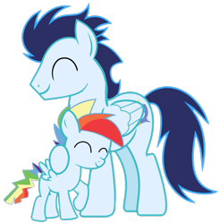 Size: 1091x1108 | Tagged: artist needed, safe, derpibooru import, soarin', oc, oc:rainbow blitz, pegasus, pony, colt, father and child, father and son, foal, male, offspring, parent and child, parent:rainbow dash, parent:soarin', parents:soarindash, simple background, stallion, transparent background