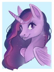 Size: 2244x2953 | Tagged: safe, artist:erieillustrates, derpibooru import, princess twilight 2.0, twilight sparkle, twilight sparkle (alicorn), alicorn, pony, g4, the last problem, 2020, bust, female, horn, looking at you, mare, older, older twilight, passepartout, portrait, signature, smiling, solo, wings