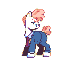 Size: 500x500 | Tagged: safe, artist:olegianot, derpibooru import, svengallop, earth pony, pony, angry, animated, annoyed, clothes, ears back, gif, glasses, grumpy, necktie, pixel animation, pixel art, simple background, solo, stomping, transparent background