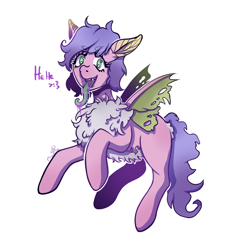 Size: 3665x3917 | Tagged: safe, artist:mushpo, derpibooru import, oc, oc only, oc:phalena rosa, changeling, hybrid, moth, mothling, original species, >:3, chest fluff, commissioner:dhs, drool, evil, fangs, laughing, long tongue, pink coat, purple mane, simple background, slime, solo, tattered, tattered wings, tongue, tongue out, white background, wings