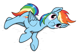 Size: 810x558 | Tagged: safe, artist:eels, derpibooru import, rainbow dash, pony, cute, dashabetes, lying down, on side, solo