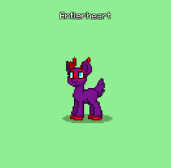 Size: 396x389 | Tagged: safe, derpibooru import, oc, oc only, oc:antlerheart, deer, pony, reindeer, deer oc, female, green background, horn, non-pony oc, pony town, purple fur, purple skin, red horn, simple background, solo