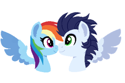 Size: 387x258 | Tagged: safe, artist:xxwerecatdipperxx, derpibooru import, rainbow dash, soarin', pegasus, pony, female, male, mare, shipping, simple background, soarindash, stallion, straight, white background