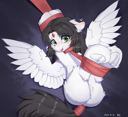 Size: 3209x2921 | Tagged: safe, artist:neverend, derpibooru import, oc, oc only, pegasus, pony, blushing, fluffy, frog (hoof), pegasus oc, ribbon, spread wings, tongue, tongue out, underhoof, wings