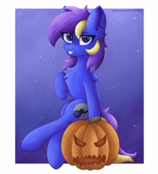 Size: 3000x3300 | Tagged: safe, artist:gaffy, derpibooru import, oc, oc only, oc:spacer rhythmic, pegasus, commission, halloween, holiday, pegasus oc, pumpkin, ych result