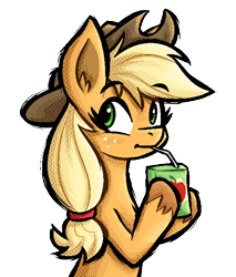 Size: 567x664 | Tagged: safe, artist:daze, derpibooru import, applejack, earth pony, pony, female, juice, juice box, mare, simple background, solo, transparent background