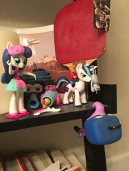 Size: 3024x4032 | Tagged: safe, artist:polorenzielephant, derpibooru import, bon bon, shining armor, sweetie drops, equestria girls, bender bending rodríguez, ceramic, doctor who, doll, equestria girls minis, first doctor, fourth doctor, futurama, gonzo, guardians of harmony, inner tube, party cannon, philip j. fry, ping pong racket, pool toy, rubber chicken, second doctor, third doctor, toy