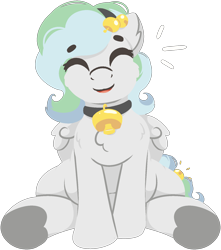 Size: 1589x1795 | Tagged: safe, artist:rhythmpixel, derpibooru import, oc, oc only, oc:river chime, pegasus, bell, bell collar, bells, chubby, collar, female, happy, mare, simple background, solo, transparent background