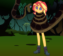 Size: 1218x1080 | Tagged: safe, artist:tyriuskishayinew15, derpibooru import, sunset shimmer, python, snake, equestria girls, coils, disney, hypno eyes, hypnosis, hypnotized, jungle, kaa, kaa eyes, the jungle book