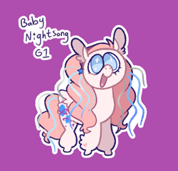 Size: 1225x1181 | Tagged: safe, artist:goatpaste, derpibooru import, pony, g1, baby stella, female, filly, foal, open mouth, open smile, purple background, simple background, smiling, solo, starry eyes, tail, wingding eyes