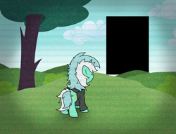 Size: 4895x3742 | Tagged: safe, alternate version, artist:background basset, derpibooru import, lyra heartstrings, pony, unicorn, clothes, doorway, hoodie, solo, static