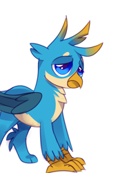 Size: 1147x1673 | Tagged: safe, derpibooru exclusive, derpibooru import, gallus, griffon, blue eyes, male, simple background, solo, tired, white background