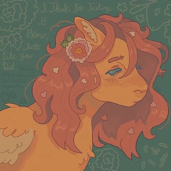 Size: 1440x1440 | Tagged: safe, artist:ariariari.png, derpibooru import, fluttershy, pegasus, pony, alternate hairstyle, female, flower, flower in hair, implied flutterdash, implied lesbian, implied shipping, mare, solo