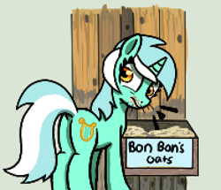 Size: 414x356 | Tagged: safe, artist:maretian, derpibooru import, lyra heartstrings, pony, unicorn, emanata, expensive imported oats, female, food, hoers, implied bon bon, l.u.l.s., mare, oats, rectangular pupil, solo, surprised, that pony sure does love oats, whiskers