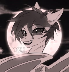 Size: 1824x1914 | Tagged: safe, artist:teturirusu, derpibooru import, oc, bat pony, any gender, any race, any species, bust, commission, looking at you, moon, portrait, solo, your character here