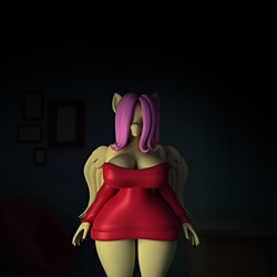 Size: 2000x2000 | Tagged: safe, artist:argos90, derpibooru import, fluttershy, anthro, breasts, creepy, creepy smile, dark room, hootershy, imminent sex, smiling, this will end in death