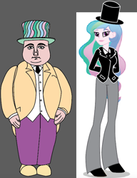 Size: 490x638 | Tagged: safe, artist:polorenzielephant, derpibooru import, princess celestia, principal celestia, human, equestria girls, illustrator, sir topham hatt, swapped clothes, the fat controller