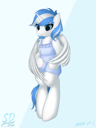 Size: 1920x2560 | Tagged: safe, artist:speedy dashie, derpibooru import, oc, oc:ori, alicorn, pony, semi-anthro, bipedal, blushing, clothes, cute, female, solo, standing, wings