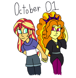 Size: 4000x4094 | Tagged: safe, artist:ktd1993, derpibooru import, adagio dazzle, sunset shimmer, human, equestria girls, amity blight, clothes, cosplay, costume, female, holding hands, lesbian, luz noceda (the owl house), shipping, simple background, sunsagio, the owl house, transparent background