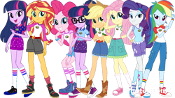 Size: 1280x720 | Tagged: safe, artist:cutler1228, derpibooru import, applejack, fluttershy, pinkie pie, rainbow dash, rarity, sci-twi, sunset shimmer, twilight sparkle, equestria girls, camp everfree outfits, converse, humane five, humane seven, humane six, shoes, simple background, transparent background, twolight, vector