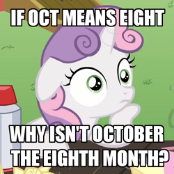 Size: 500x500 | Tagged: safe, derpibooru import, edit, edited screencap, screencap, sweetie belle, pony, unicorn, ponyville confidential, season 2, caption, exploitable meme, female, filly, foal, image macro, impact font, meme, obligatory pony, sudden clarity sweetie belle, text