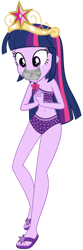 Size: 1198x3600 | Tagged: safe, derpibooru import, edit, twilight sparkle, equestria girls, big crown thingy, clothes, element of magic, gag, jewelry, regalia, sandals, simple background, solo, swimsuit, tape, tape gag, transparent background, vector