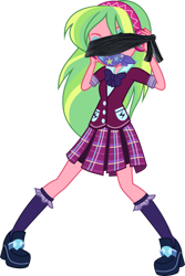 Size: 2468x3700 | Tagged: safe, artist:xebck, derpibooru import, edit, lemon zest, equestria girls, friendship games, 1000 years in photoshop, blindfold, cloth gag, clothes, crystal prep academy uniform, gag, headphones, school uniform, simple background, solo, transparent background