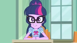 Size: 1920x1080 | Tagged: safe, artist:tom artista, derpibooru import, screencap, sci-twi, twilight sparkle, better together, equestria girls, the finals countdown, clever, expressions, facial expressions, glasses, school, smart