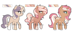 Size: 845x388 | Tagged: safe, artist:oniiponii, derpibooru import, oc, oc only, pony, unicorn, adoptable, base used, closed mouth, coat markings, colored eartips, concave belly, dappled, ear piercing, earring, eyelashes, facial markings, female, golden eyes, horn, jewelry, mare, pale belly, piercing, purple eyes, raised hoof, raised leg, side view, simple background, smiling, socks (coat marking), star (coat marking), teal eyes, transparent background, trio, unicorn oc, unnamed oc