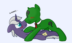 Size: 2193x1323 | Tagged: safe, artist:superderpybot, derpibooru import, oc, oc only, oc:anon, oc:eclipsing dawn, pony, unicorn, blue background, blushing, gay, horn, looking at each other, looking at someone, male, male oc, oc x oc, one on top the other, pinned down, scrunchy face, shipping, simple background, snuggles, snuggling, stallion, transparent background, unicorn oc