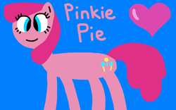 Size: 1920x1200 | Tagged: safe, artist:skylark64, derpibooru import, pinkie pie, earth pony, pony, g4, 1000 hours in ms paint, blue background, cute, diapinkes, female, heart, kid pix, love, mare, no nose, simple background, smiling, solo