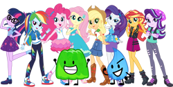 Size: 2942x1484 | Tagged: safe, derpibooru import, applejack, fluttershy, pinkie pie, rainbow dash, rarity, sci-twi, starlight glimmer, sunset shimmer, twilight sparkle, equestria girls, battle for dream island, gelatin, gelatin (battle for dream island), humane eight, humane five, humane seven, humane six, low effort, simple background, teardrop, teardrop (battle for dream island), transparent background