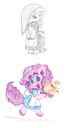 Size: 1793x3478 | Tagged: safe, artist:lost marbles, derpibooru import, pinkie pie, earth pony, pony, alice in wonderland, clothes, female, mare, simple background, tea kettle, traditional art, white background