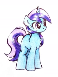 Size: 1984x2645 | Tagged: safe, artist:liaaqila, derpibooru import, minuette, pony, unicorn, g4, commission, female, high res, horn, mare, signature, simple background, smiling, solo, traditional art, white background