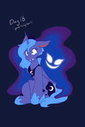 Size: 1365x2048 | Tagged: safe, artist:mscolorsplash, derpibooru import, princess luna, alicorn, pony, crying, female, implied nightmare moon, mare, ponytober, s1 luna, sinister smile, sitting, solo