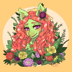 Size: 2048x2048 | Tagged: safe, artist:honolu-loo, derpibooru import, tree hugger, earth pony, pony, flower, flower in hair, solo