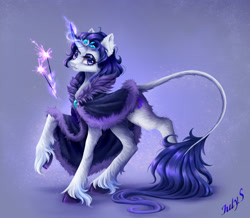 Size: 3178x2767 | Tagged: safe, artist:julysunset, derpibooru import, oc, unicorn, clothes, crown, female, jewelry, leonine tail, looking at you, magic, mantle, regalia, solo, sparkles, tail, telekinesis