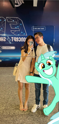Size: 973x2048 | Tagged: safe, lyra heartstrings, pony, feet, irl human, myanmar, photobomb, ponies in real life, sandals, selfie