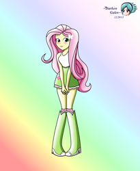 Size: 2432x2972 | Tagged: safe, artist:darkengales, derpibooru import, fluttershy, equestria girls, 2013, gradient background, old art, rainbow background, simple background, solo