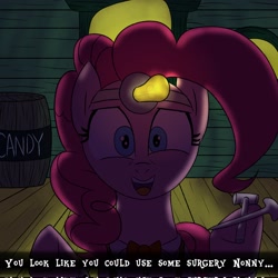 Size: 2048x2048 | Tagged: safe, artist:legendoflink, derpibooru import, pinkie pie, earth pony, pony, bust, female, implied anon, lightbulb, mare, pinktober, solo, talking to viewer, text, this will not end well