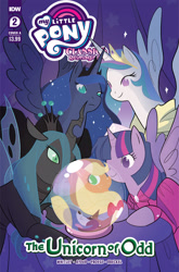 Size: 2063x3131 | Tagged: safe, derpibooru import, idw, applejack, princess celestia, princess luna, queen chrysalis, twilight sparkle, twilight sparkle (alicorn), alicorn, changeling, changeling queen, pony, comic cover, female, high res, mare, my little pony logo, official, official comic