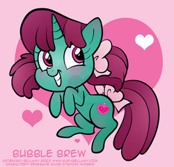 Size: 589x566 | Tagged: safe, artist:marybellamy, derpibooru import, unicorn, bubblebrew, chibi, heart, lightly watermarked, renegadegamestudios, renegadesix, solo, watermark, zorilita