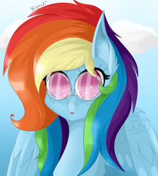 Size: 3440x3840 | Tagged: safe, artist:krymak, derpibooru import, rainbow dash, freckles, glasses, solo