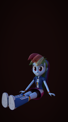 Size: 1080x1920 | Tagged: safe, artist:palmman529, derpibooru import, rainbow dash, human, equestria girls, 3d, black background, blender, boots, clothes, rainbow socks, shoes, simple background, sitting, socks, solo, striped socks