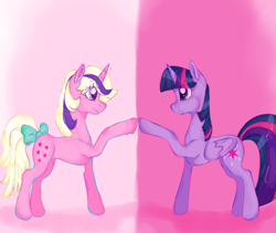 Size: 2048x1730 | Tagged: safe, derpibooru import, twilight, twilight sparkle, twilight sparkle (alicorn), alicorn, pony, unicorn, g1, g4, duo, female, mare, mlp fim's thirteenth anniversary